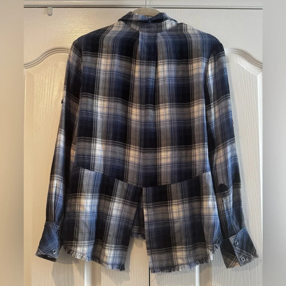 Cloth & Stone Blue and Black Plaid Oversized Button Down Blouse - Size XS